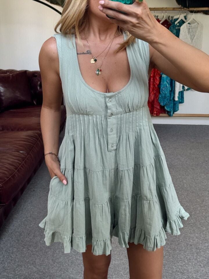 MİNT YEŞİL NERVÜRLÜ SIRT DETAY İTHAL TULUM