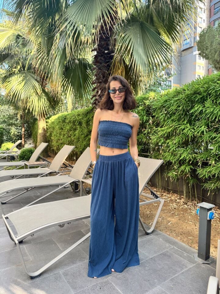 LACİVERT GİPELİ TOP PANTOLON  İTHAL TAKIM