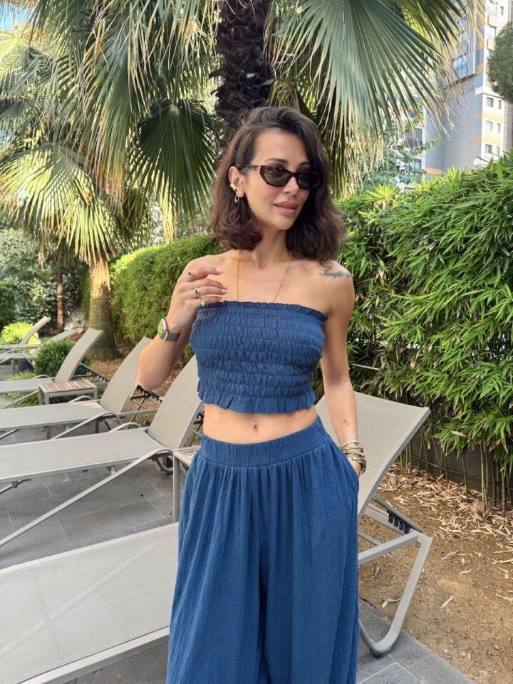 LACİVERT GİPELİ TOP PANTOLON  İTHAL TAKIM