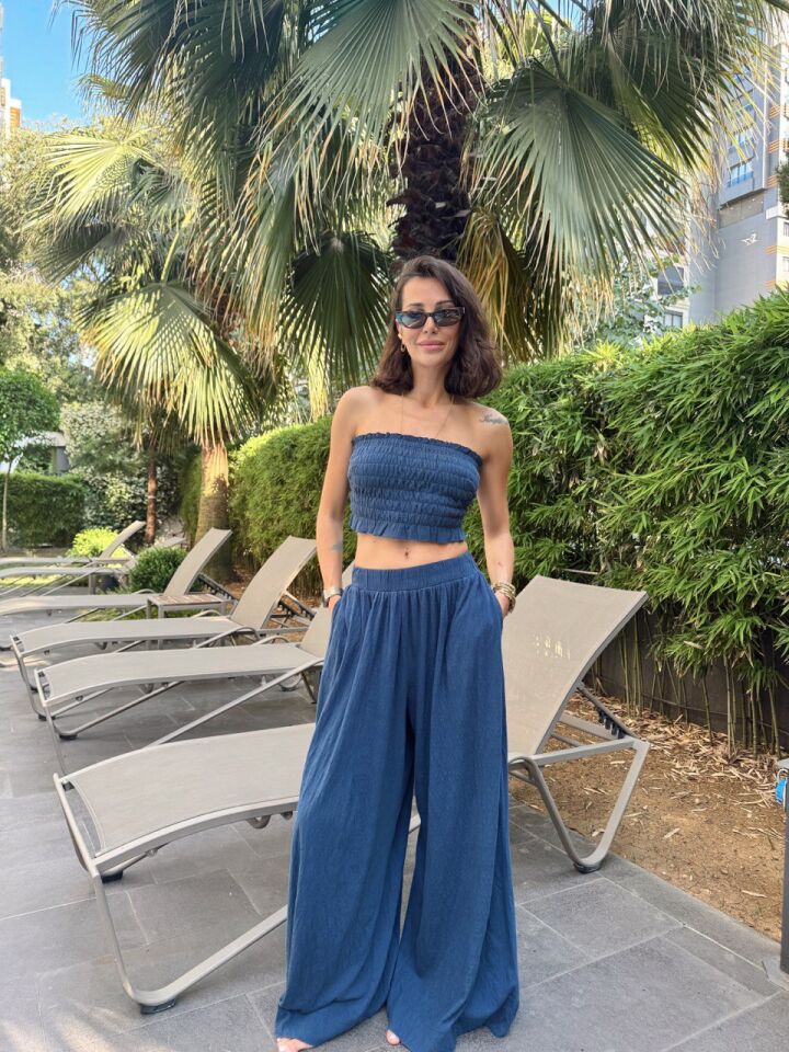 LACİVERT GİPELİ TOP PANTOLON  İTHAL TAKIM