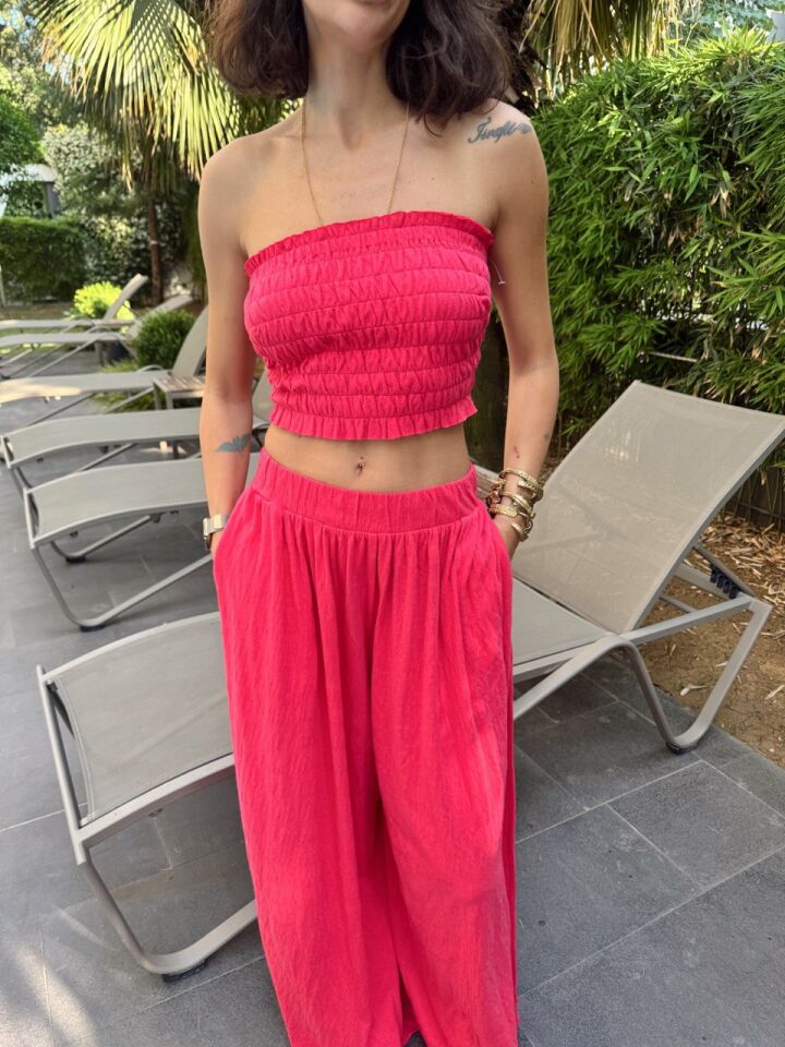 FUŞYA GİPELİ TOP PANTOLON İTHAL TAKIM