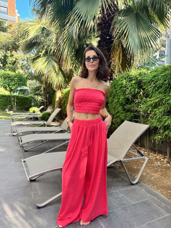 FUŞYA GİPELİ TOP PANTOLON İTHAL TAKIM