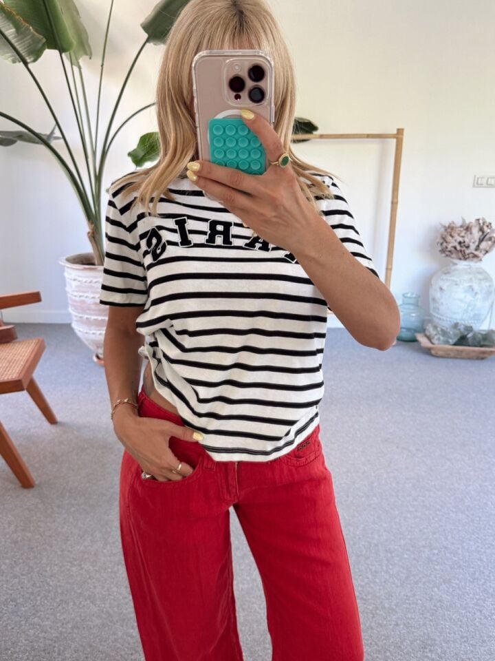 ÇİZGİLİ PARİS BASKILI TSHIRT