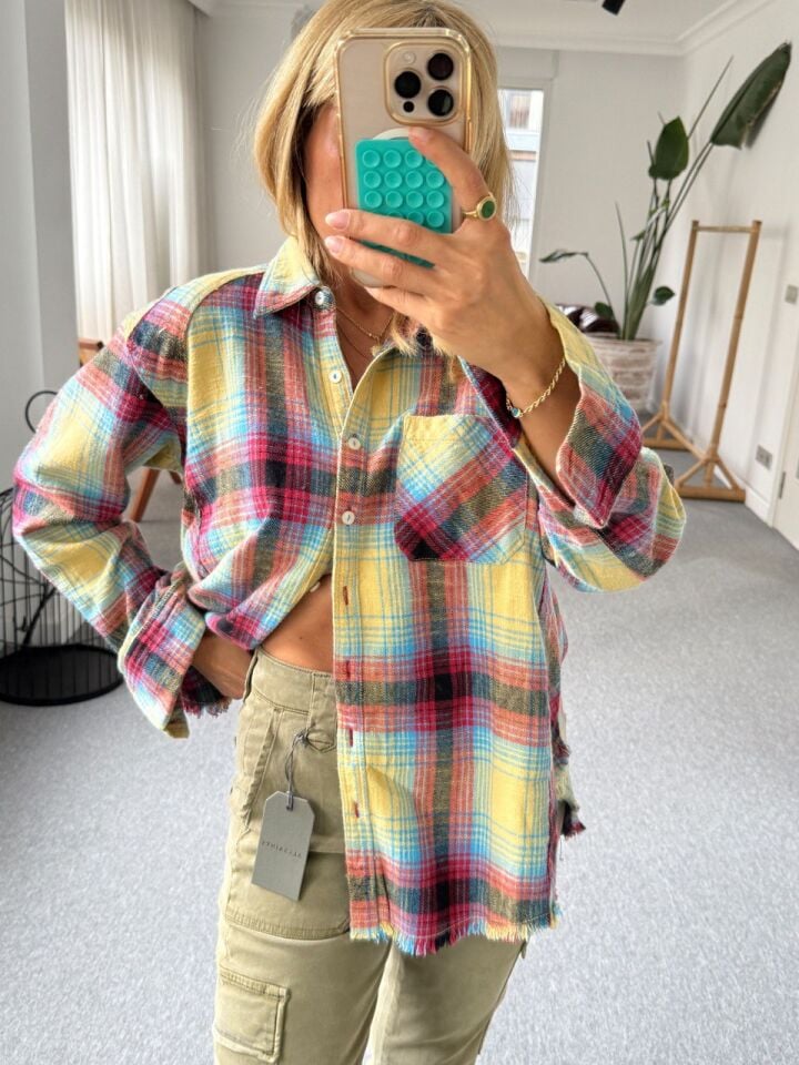 SARI-MAVİ EKOSE ODUNCU İTHAL GÖMLEK