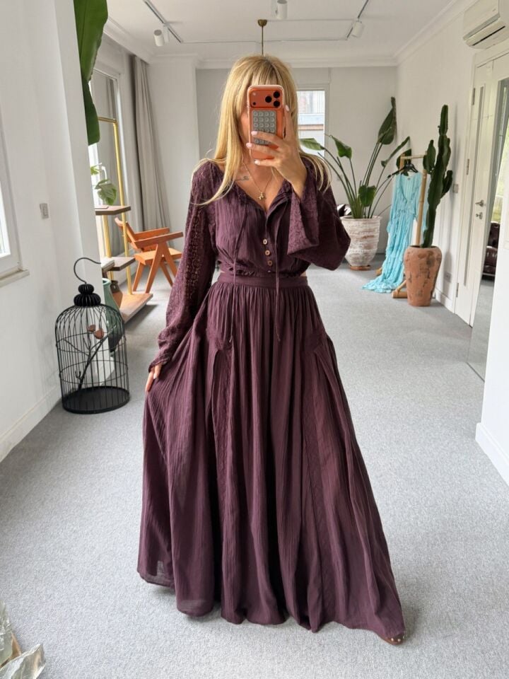 BORDO DANTEL KOL MAXİ İTHAL ELBİSE