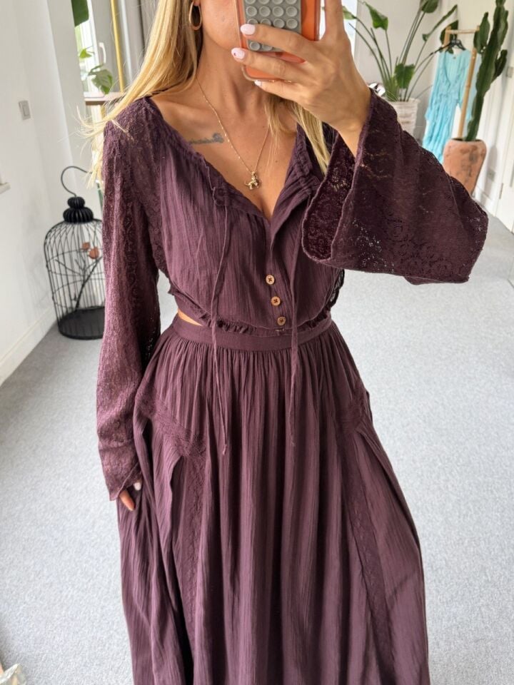BORDO DANTEL KOL MAXİ İTHAL ELBİSE