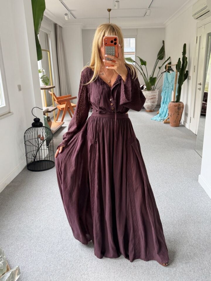 BORDO DANTEL KOL MAXİ İTHAL ELBİSE