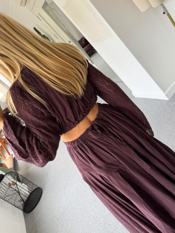 BORDO DANTEL KOL MAXİ İTHAL ELBİSE