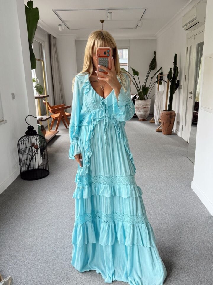 TURKUAZ FLORA MAXİ İTHAL ELBİSE