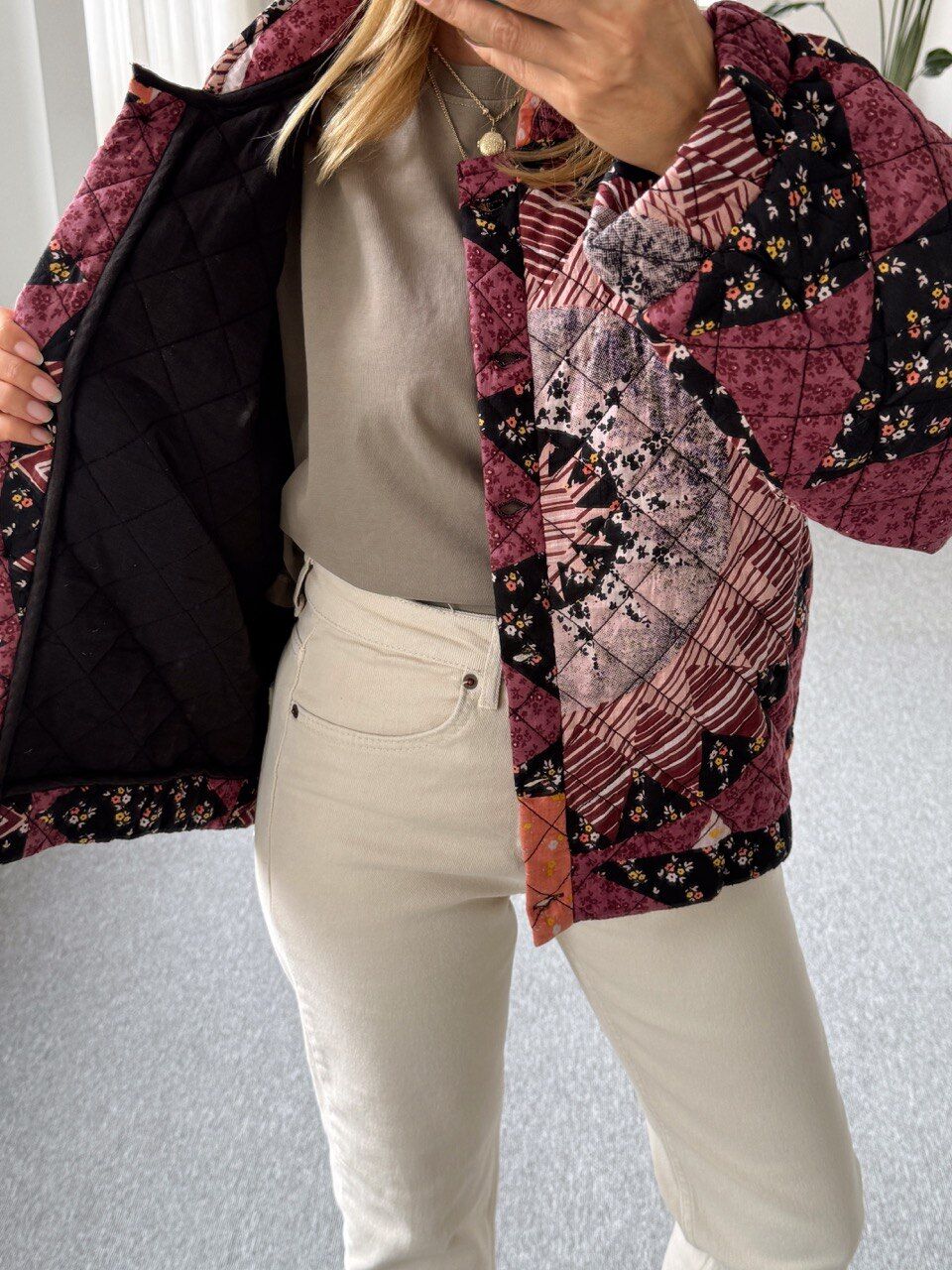 GÜL KURUSU  PATCHWORK DESEN İTHAL CEKET