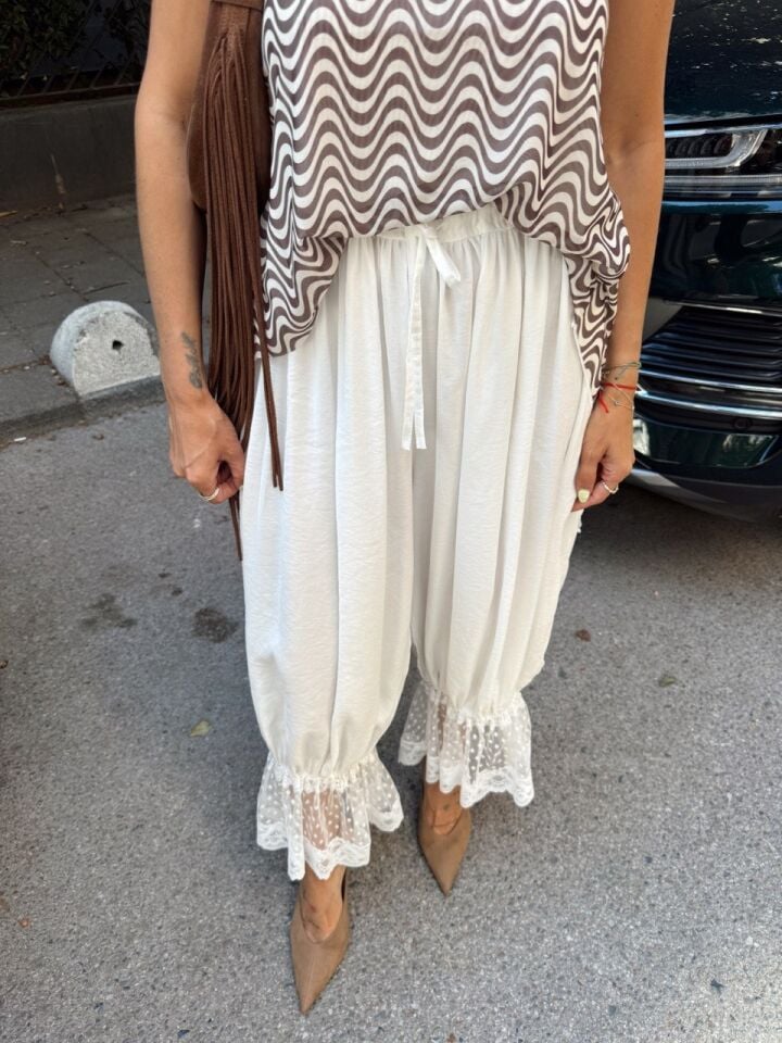 BEYAZ DANTELLİ MODAL ŞALVAR PANTOLON