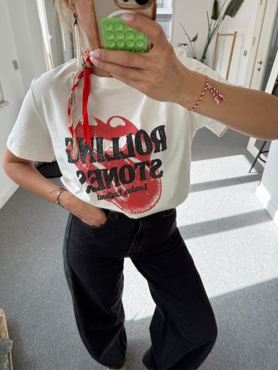 KREM ROLLİNG STONE BASKILI TSHİRT