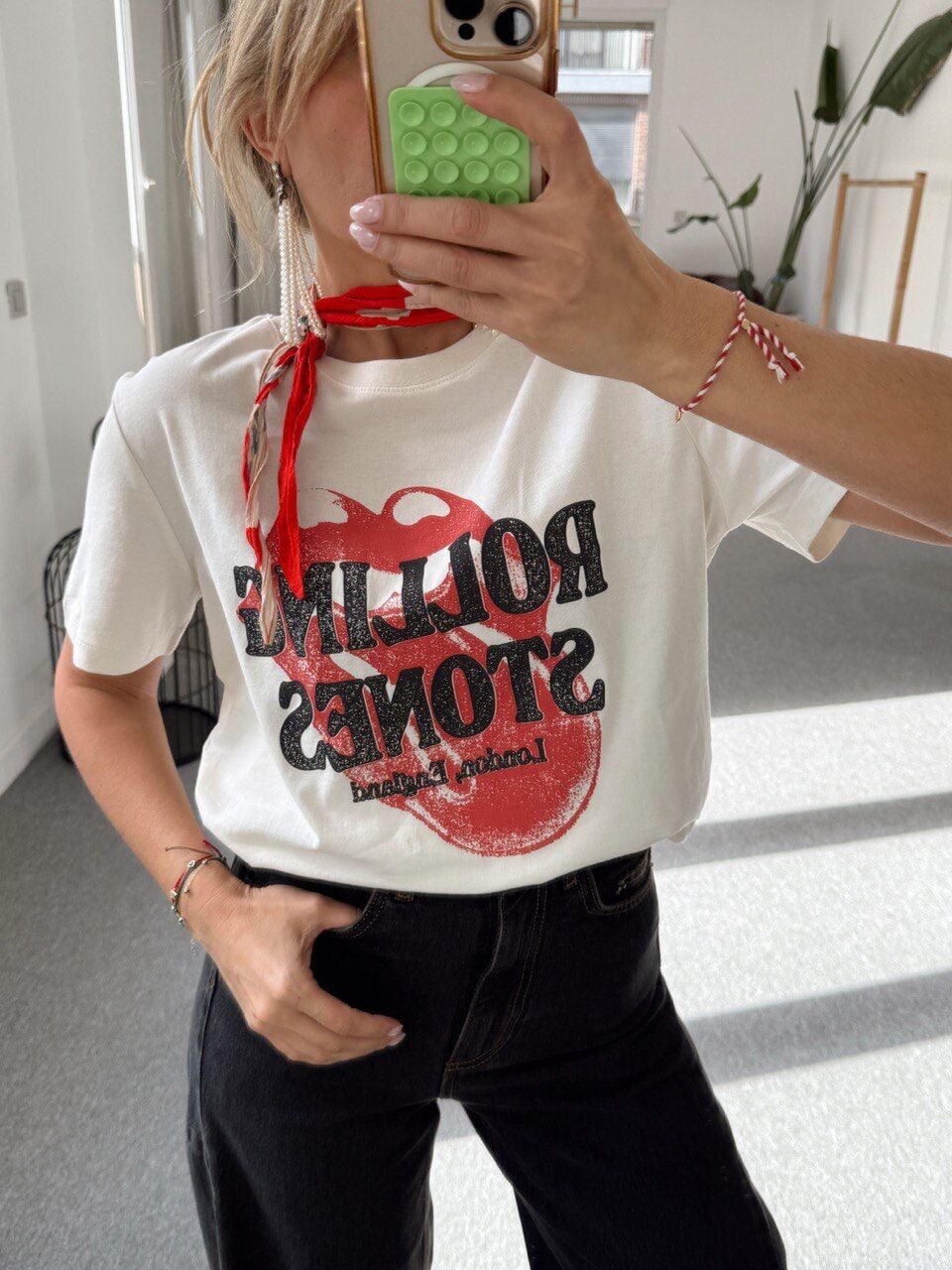 KREM ROLLİNG STONE BASKILI TSHİRT