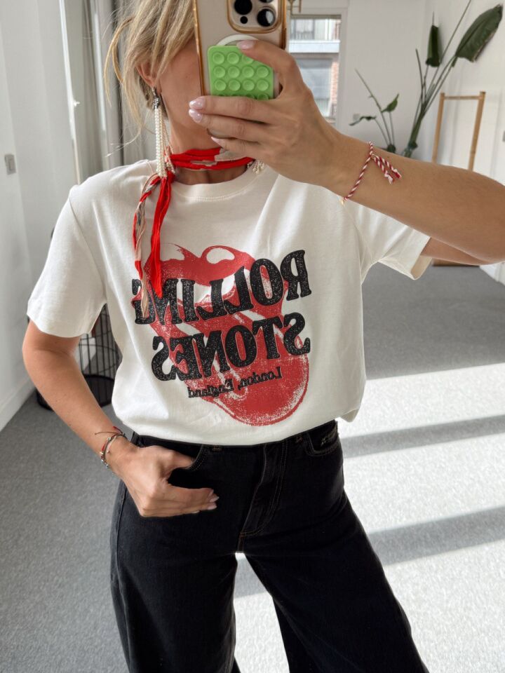 KREM ROLLİNG STONE BASKILI TSHİRT