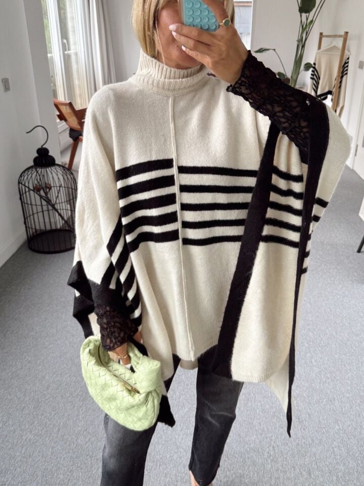 KREM ÇİZGİLİ PANÇO