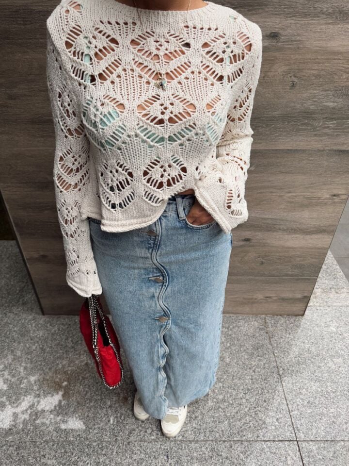 YÜKSEK BEL YIRTMAÇ DETAY DENIM ETEK