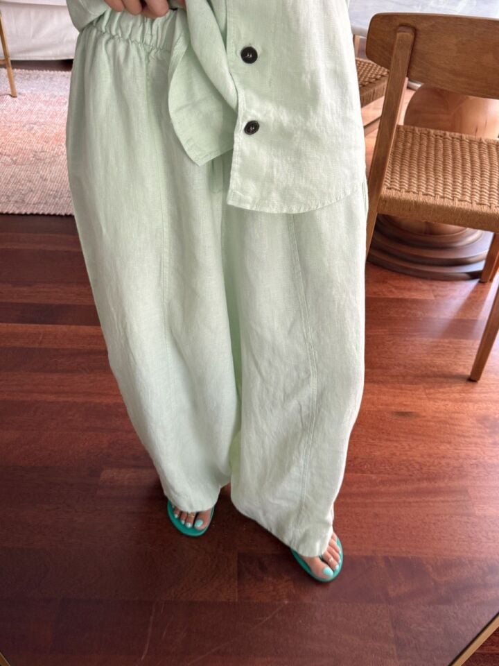 YEŞİL YELEK PANTOLON PREMIUM KETEN TAKIM S