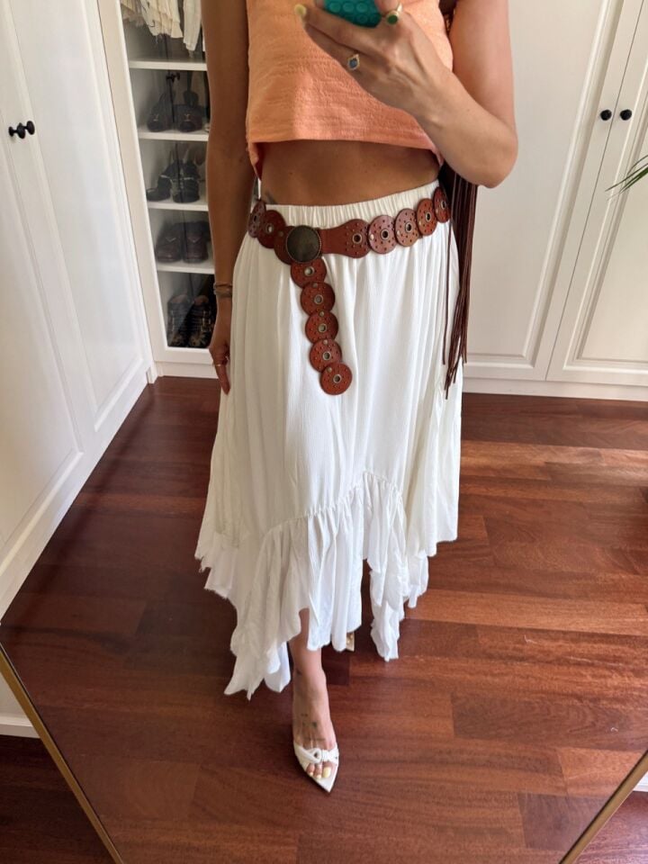 KIRIK BEYAZ ASİMETRİK ETEK