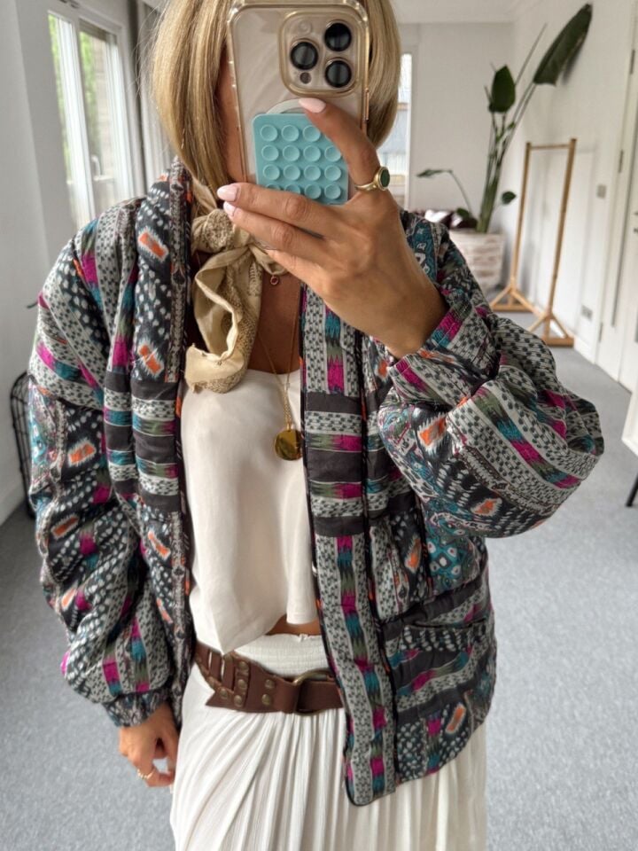 ETNİK DESENLİ KAPİTONE İTHAL CEKET