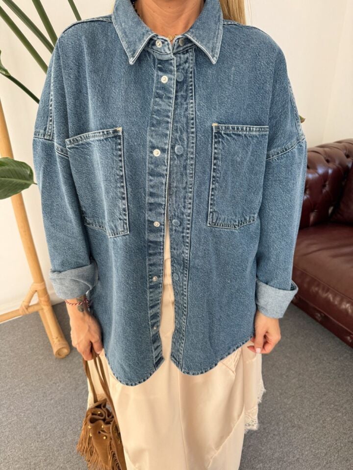 KOYU MAVİ DENIM CEKET GÖMLEK