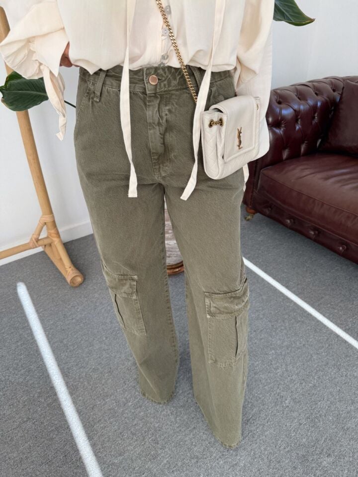 HAKİ DENIM KARGO PANTOLON