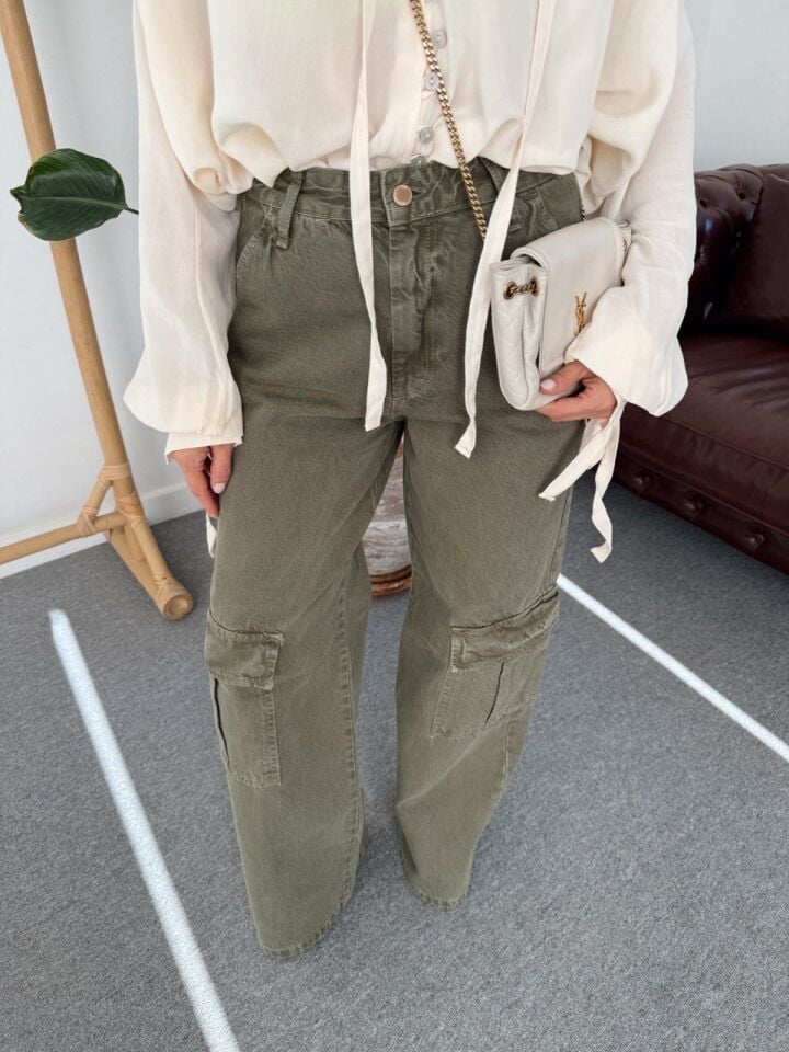 HAKİ DENIM KARGO PANTOLON