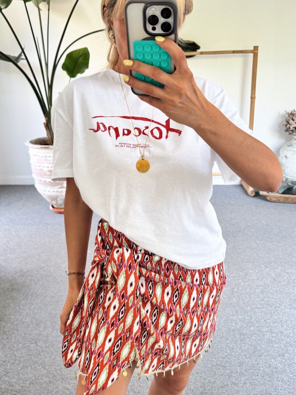 TURUNCU BONCUK İŞLEMELİ ETNİK DESEN ETEK