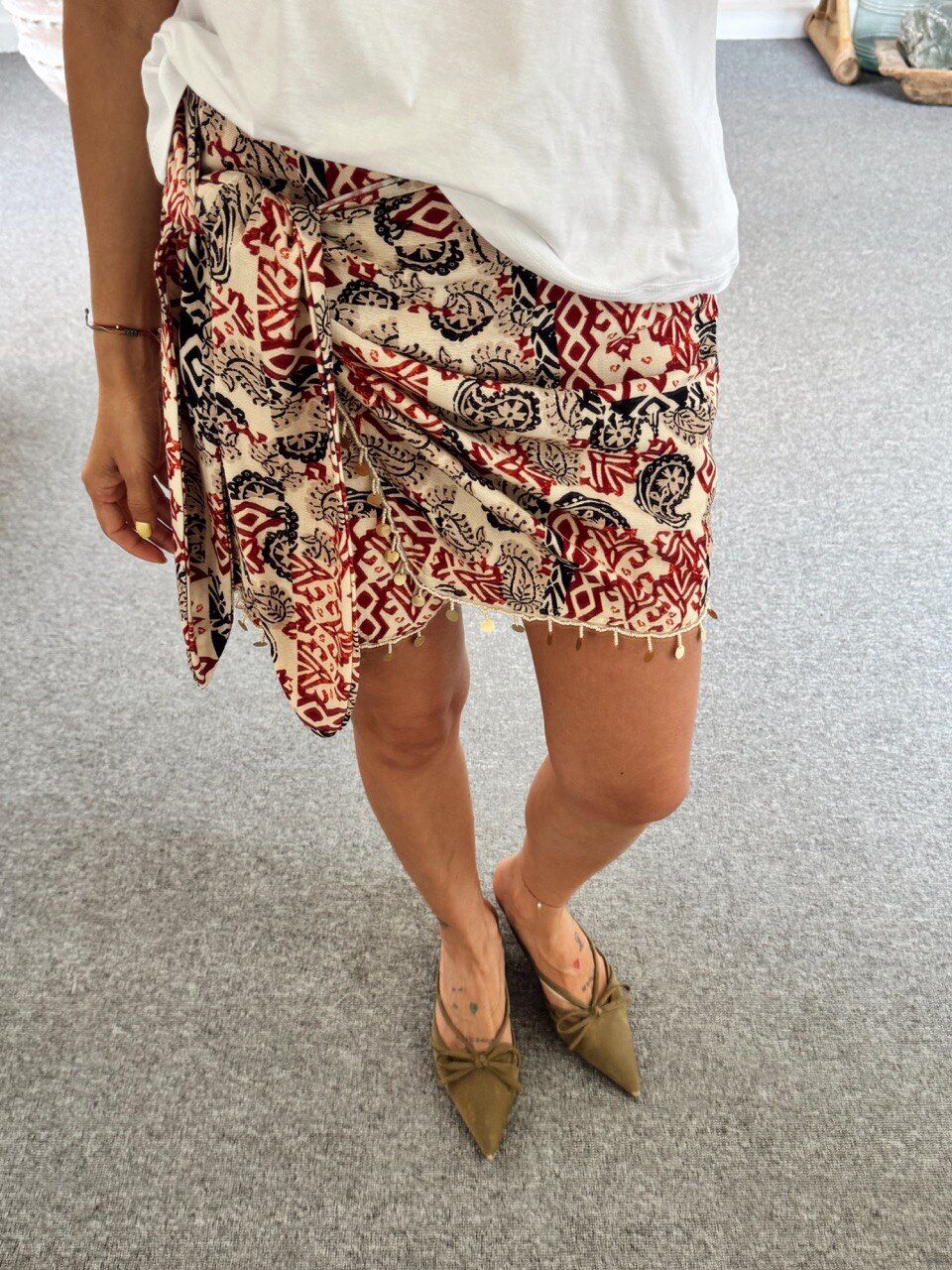 BONCUK İŞLEMELİ ETNİK DESEN ETEK