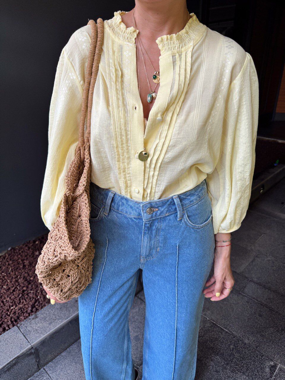 SARI NERVÜR DETAYLI BALON KOL GÖMLEK