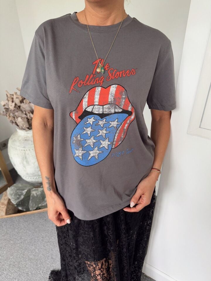 GRİ ROLLING STONE BASKILI TSHIRT