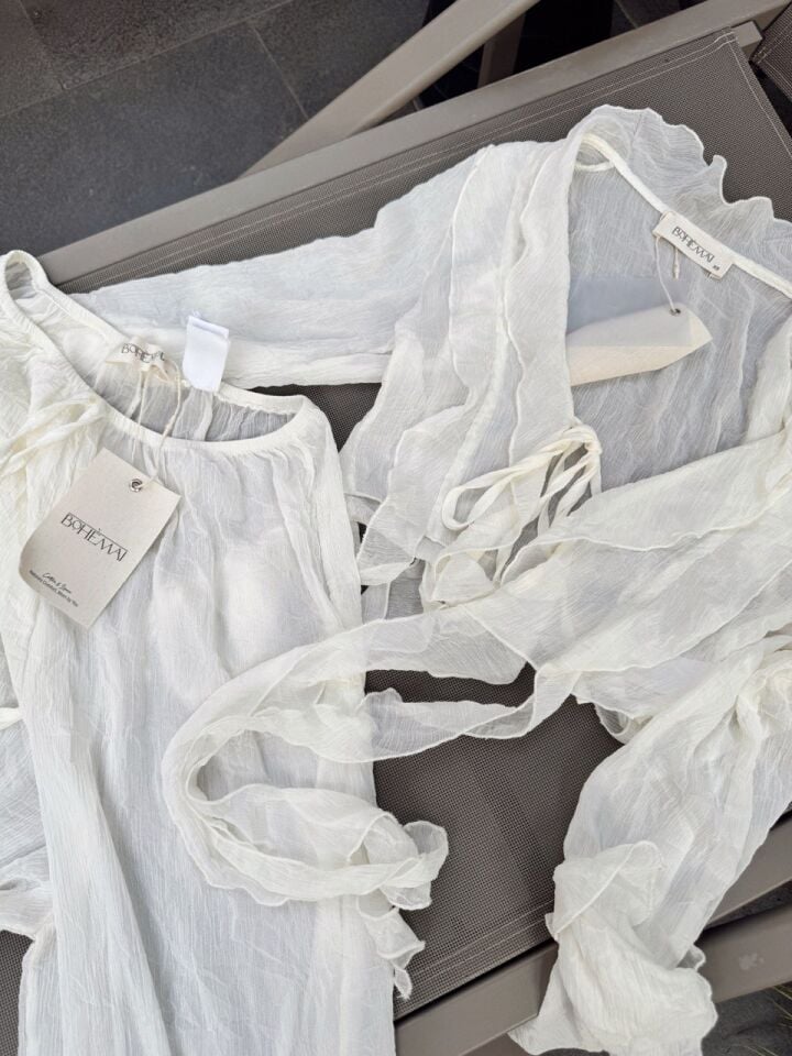 EKRU TRANSPARAN GÖMLEK PANTOLON TAKIM