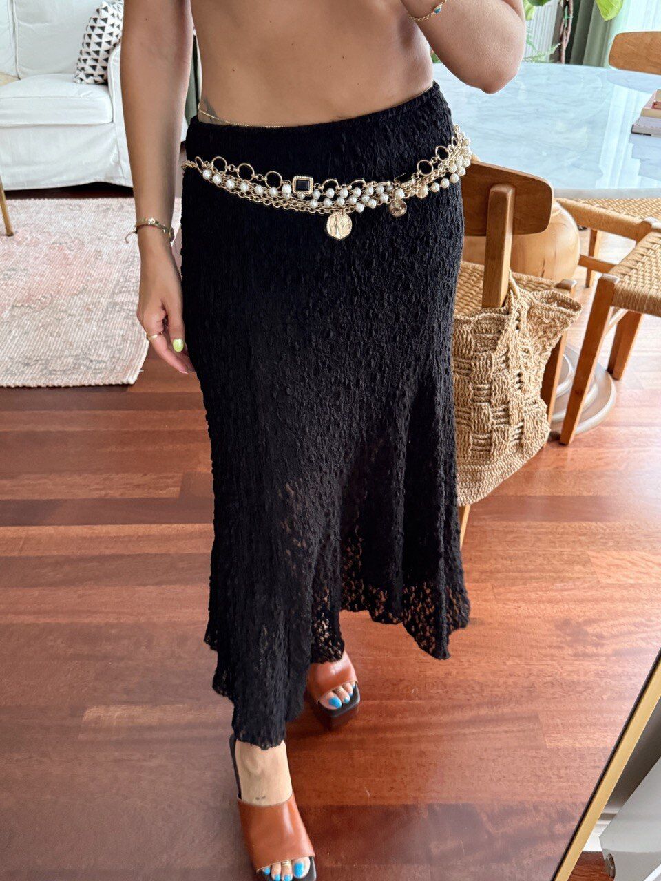SİYAH ASTARLI DANTEL MİDİ BOY ETEK