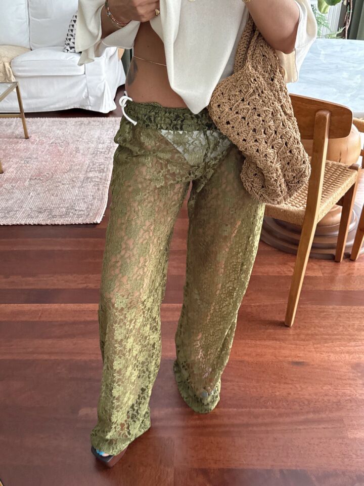 YEŞİL ASTARSIZ DANTEL PANTOLON