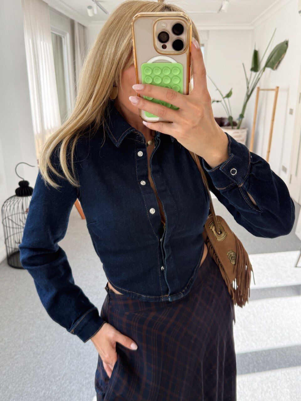 LACİVERT KISA DENIM GOMLEK