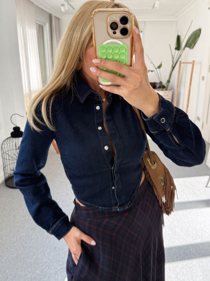 LACİVERT KISA DENIM GOMLEK