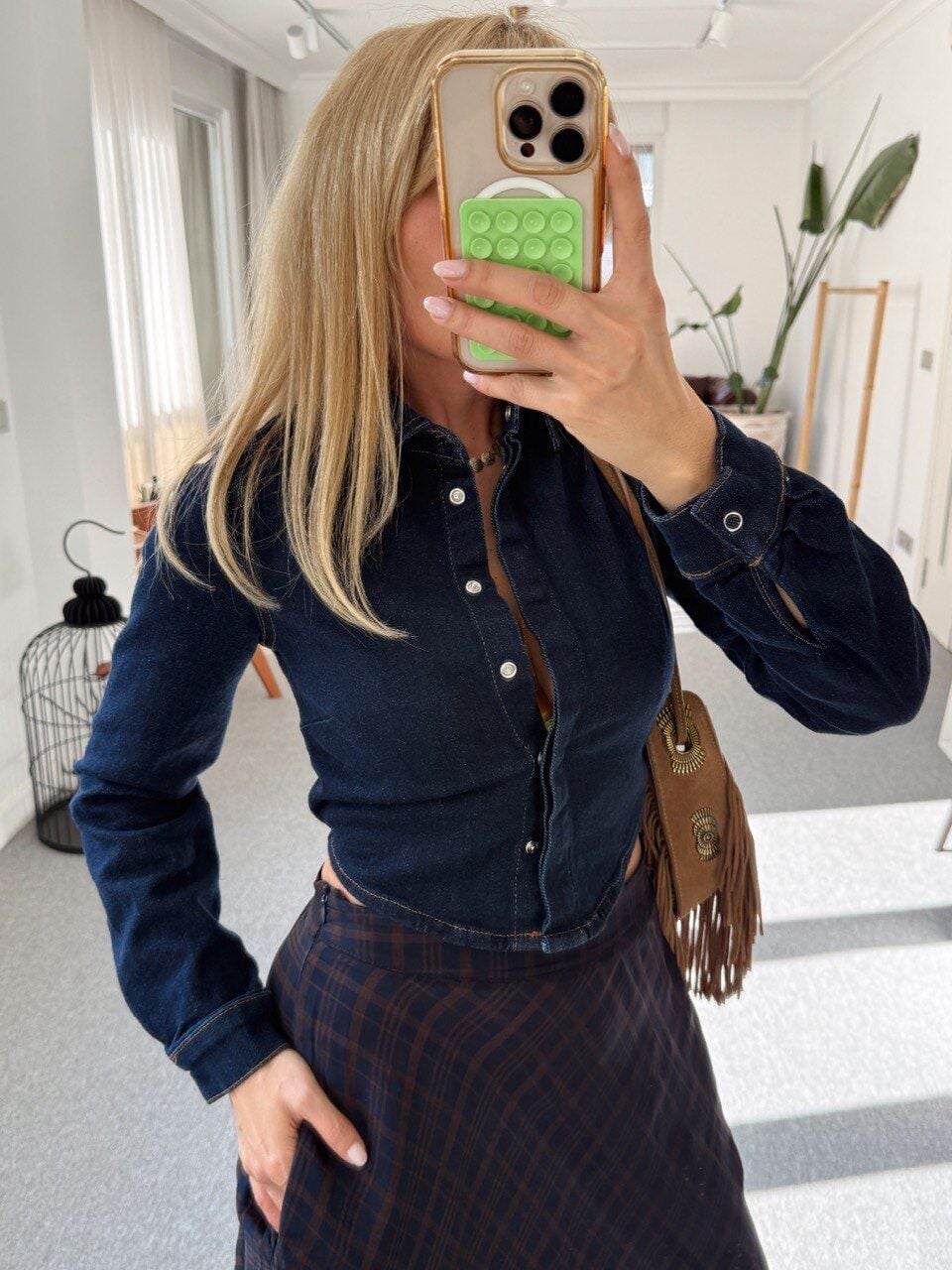 LACİVERT KISA DENIM GOMLEK