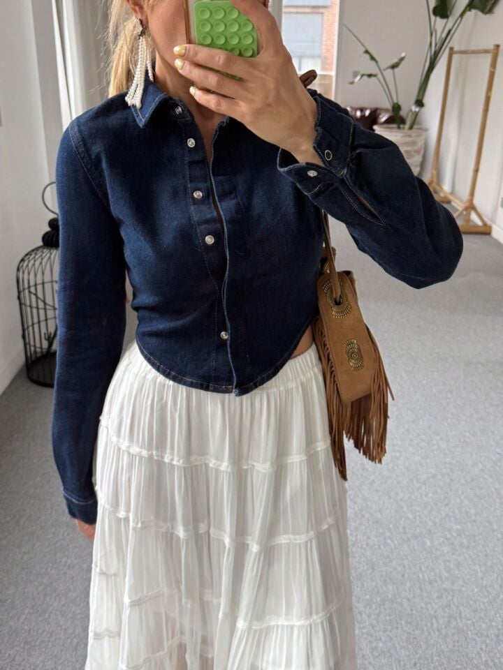 LACİVERT KISA DENIM GOMLEK