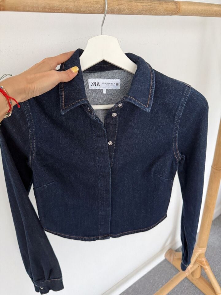 LACİVERT KISA DENIM GOMLEK