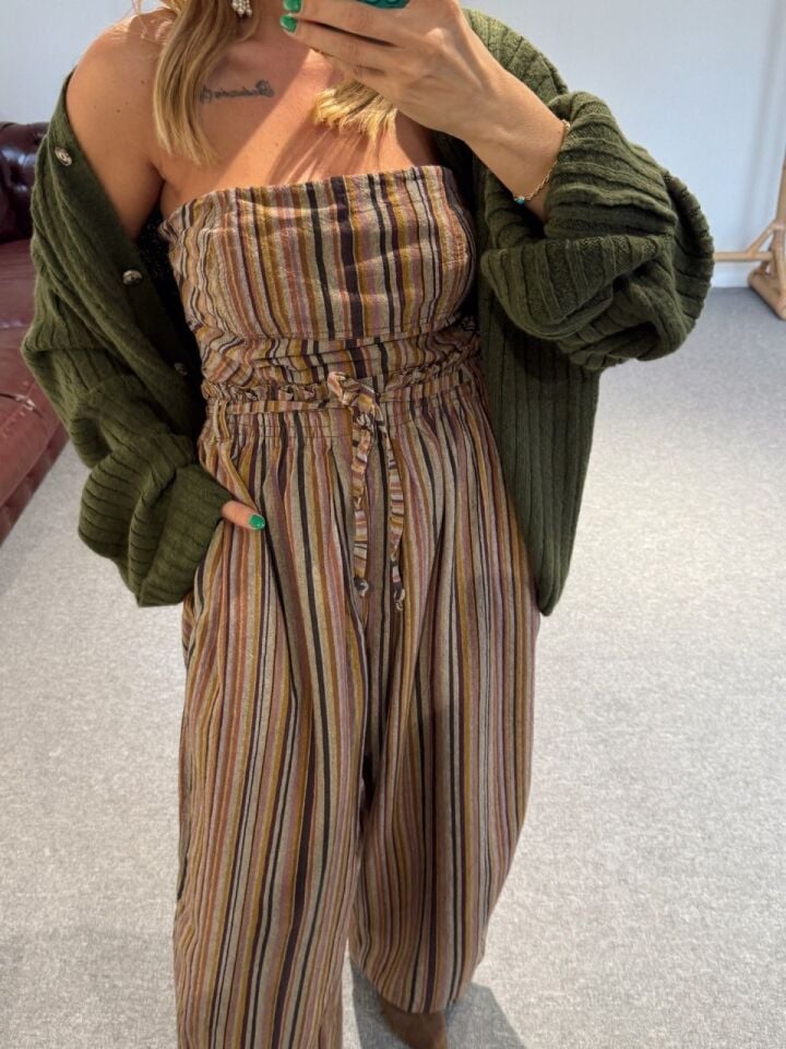 ÇİZGİLİ BEL BAGLAMALI İTHAL TULUM