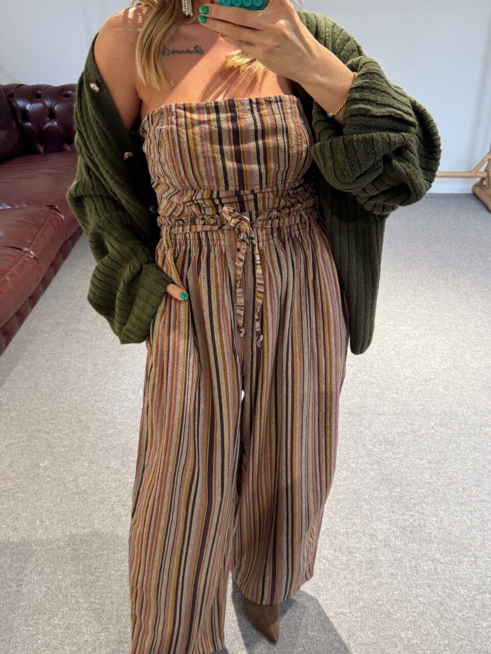 ÇİZGİLİ BEL BAGLAMALI İTHAL TULUM