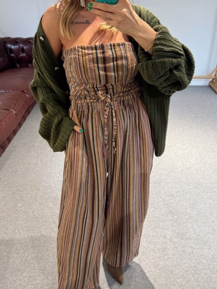 ÇİZGİLİ BEL BAGLAMALI İTHAL TULUM