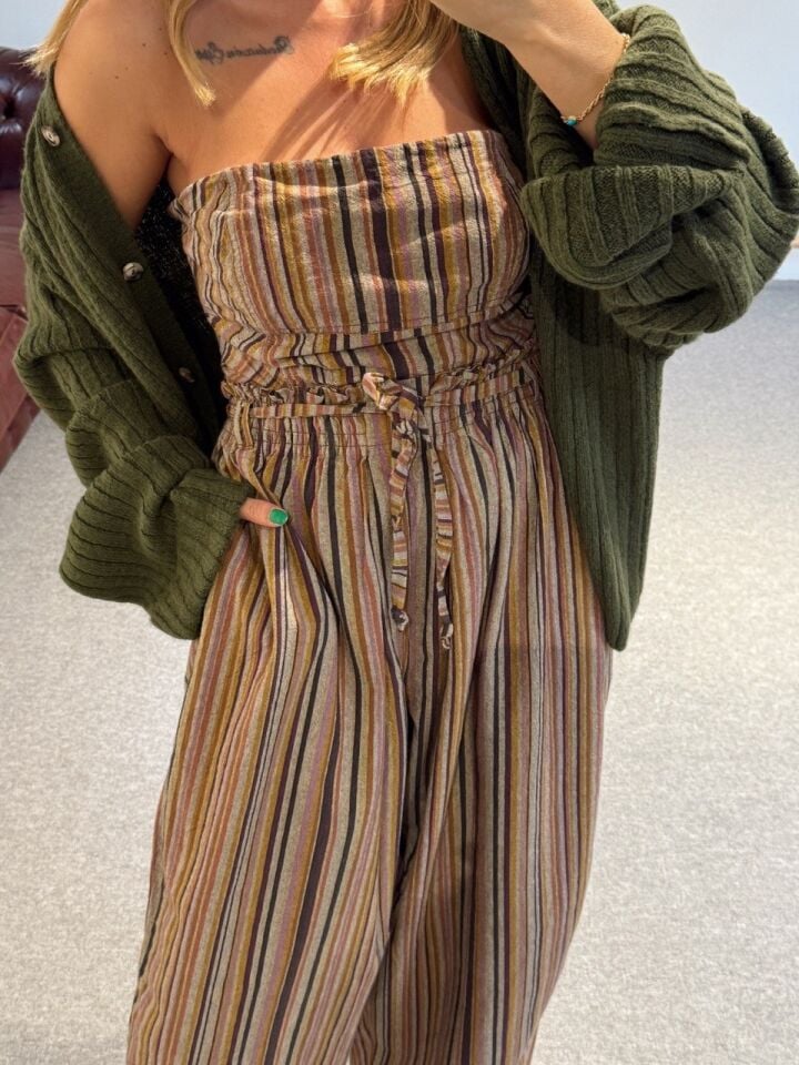 ÇİZGİLİ BEL BAGLAMALI İTHAL TULUM