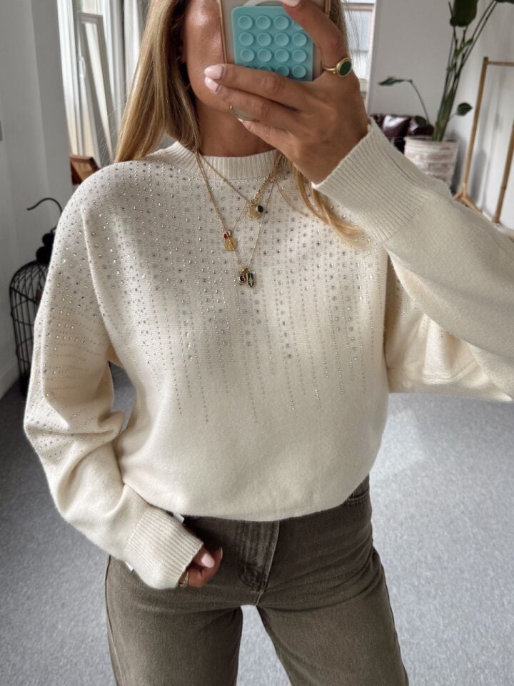 KREM TAŞ İŞLEMELİ İTHAL TRİKO