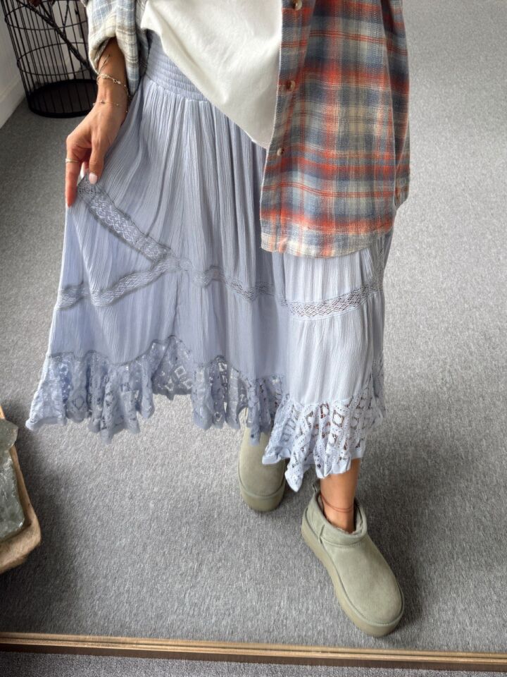 MAVİ FİSTO İŞLEMELİ İTHAL ETEK