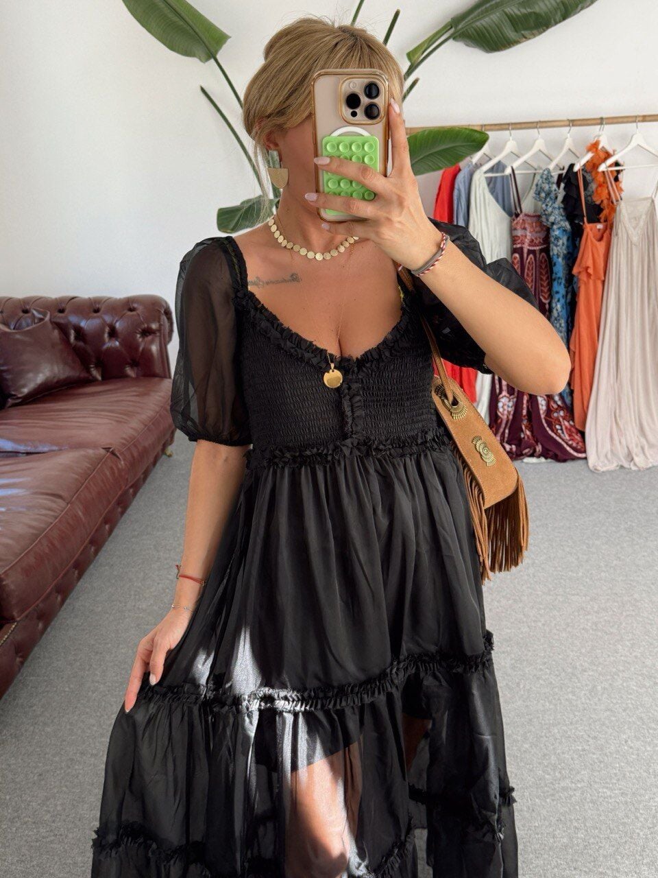 SİYAH ORGANZE ASTARLI İTHAL ELBİSE