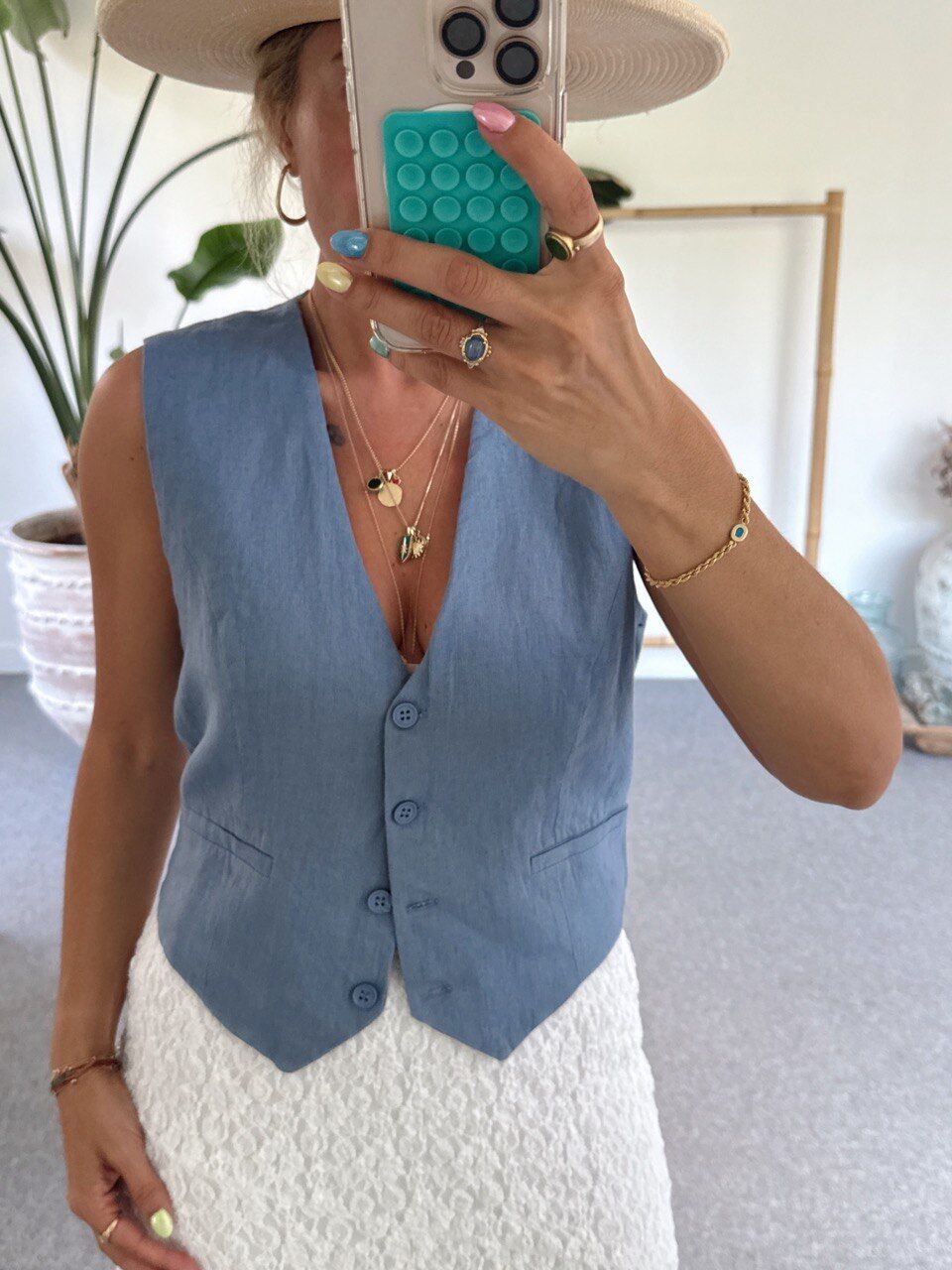 MAVİ HAM KETEN YELEK