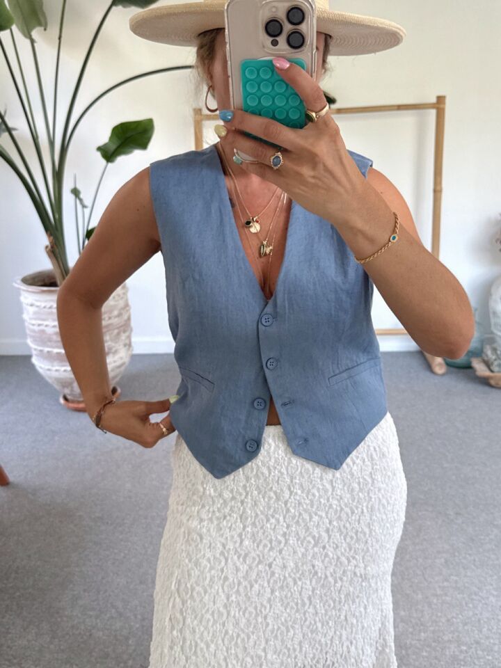 MAVİ HAM KETEN YELEK