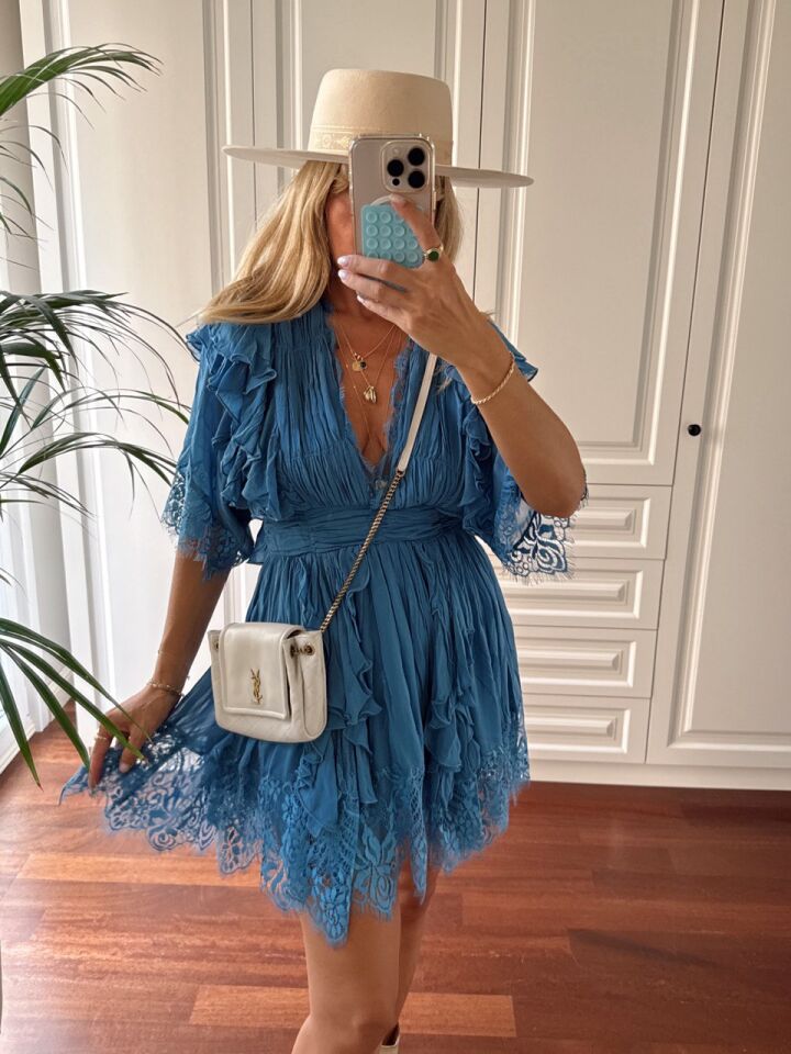 MAVİ FIRFIRLI DANTEL DETAY İTHAL EBLİSE