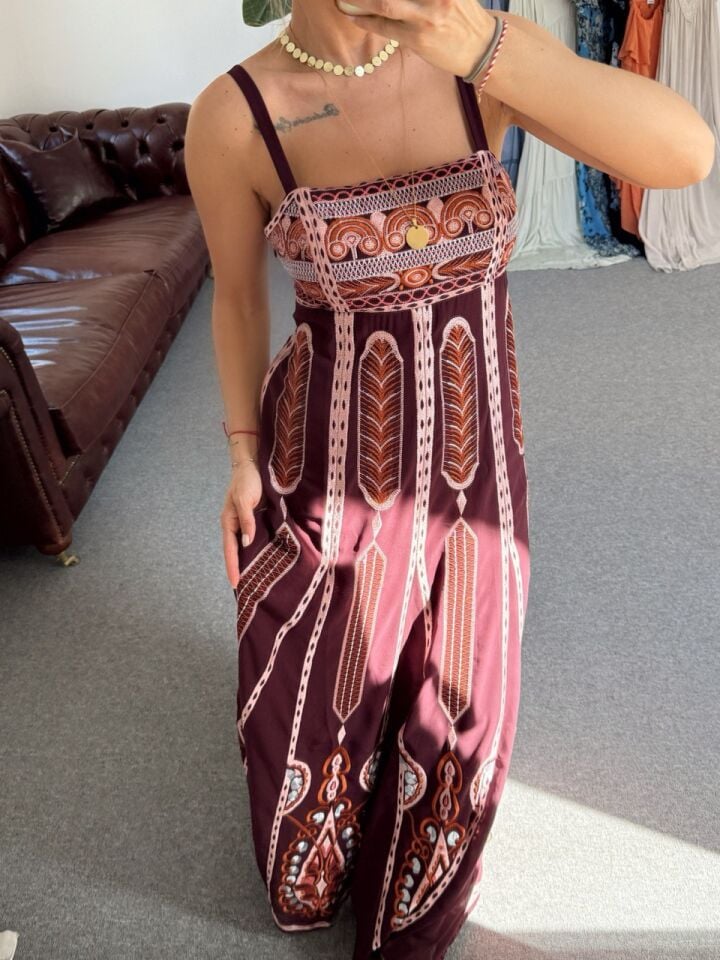 BORDO İŞLEMELİ MAXİ İTHAL ELBİSE