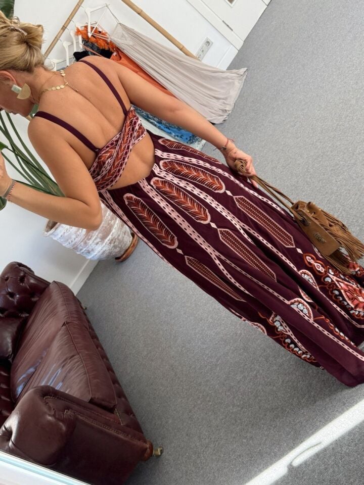 BORDO İŞLEMELİ MAXİ İTHAL ELBİSE